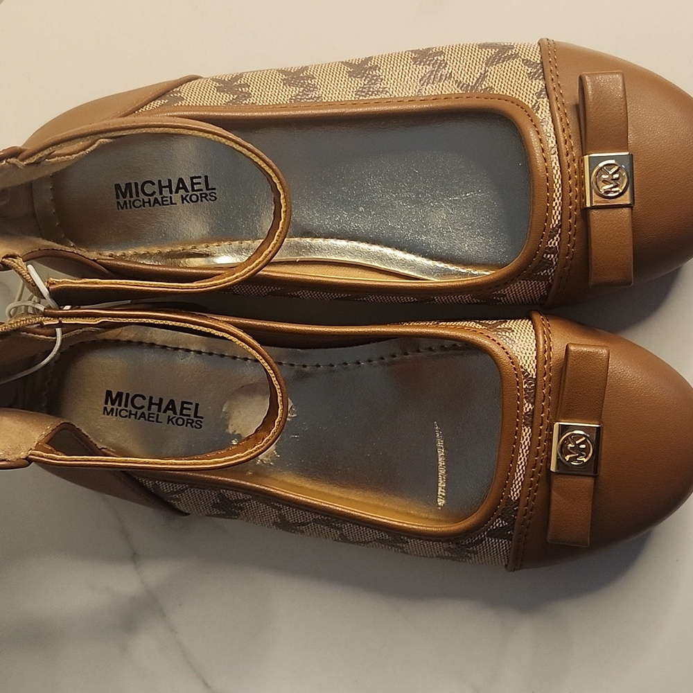 Michael Kors Tan and Brown Flats with Bow Detail